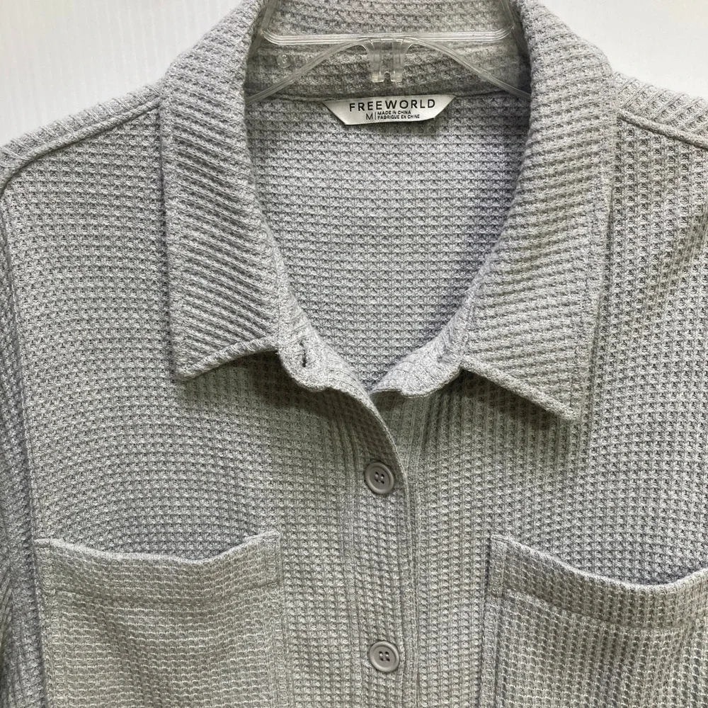 FREEWORLD Womens‎ Cleo Gray Waffle Knit Button Down Shacket Jacket M Long Sleeve